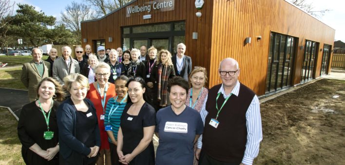 Photograph of the team outside the Cancer Wellbeing Centre at Colchester Hospital