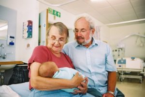 Jacky and John Hall meeting their grandson in Colchester Hospital 16 years ago