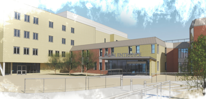 Artist's impression of new main entrance and retail area at Ipswich Hospital