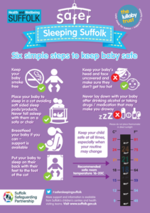 Sleeping safer poster - linked to Healthy Suffolk website