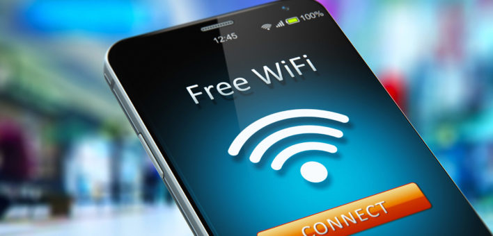 Image of a mobile phone showing the message "Free WiFi"