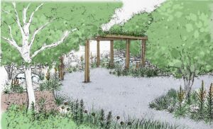 An artist's impression of how the wellbeing garden will look.