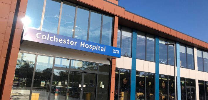 The main entrance at Colchester Hospital